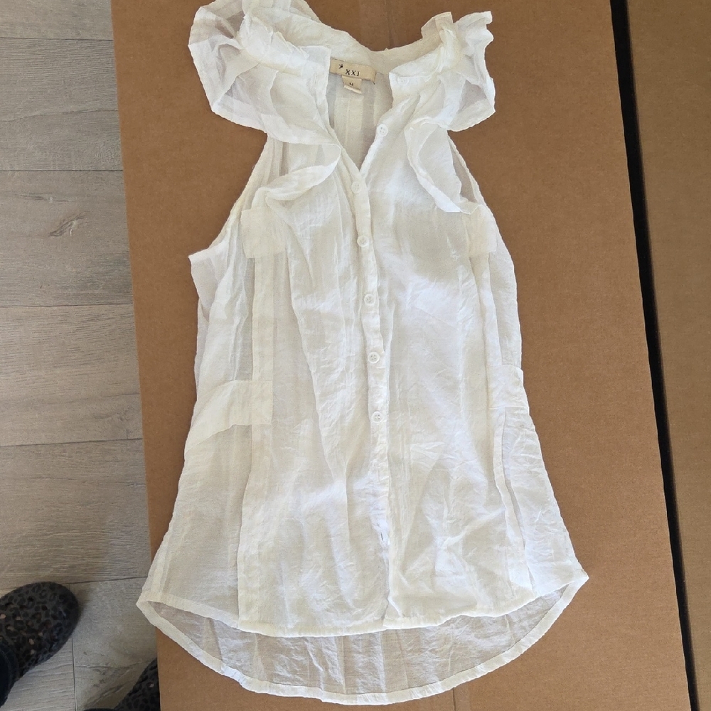 White Ruffled Button-Down Blouse